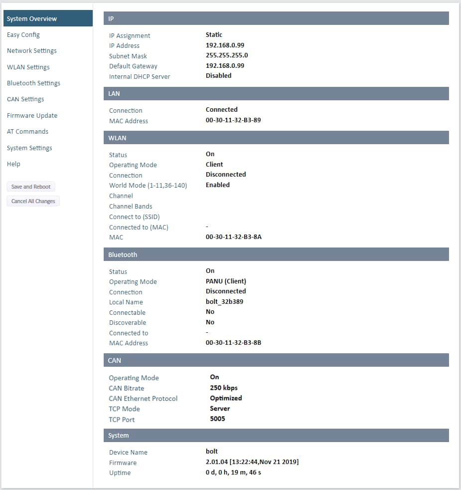 Anybus Wireless Bolt CAN - Web-configuratie