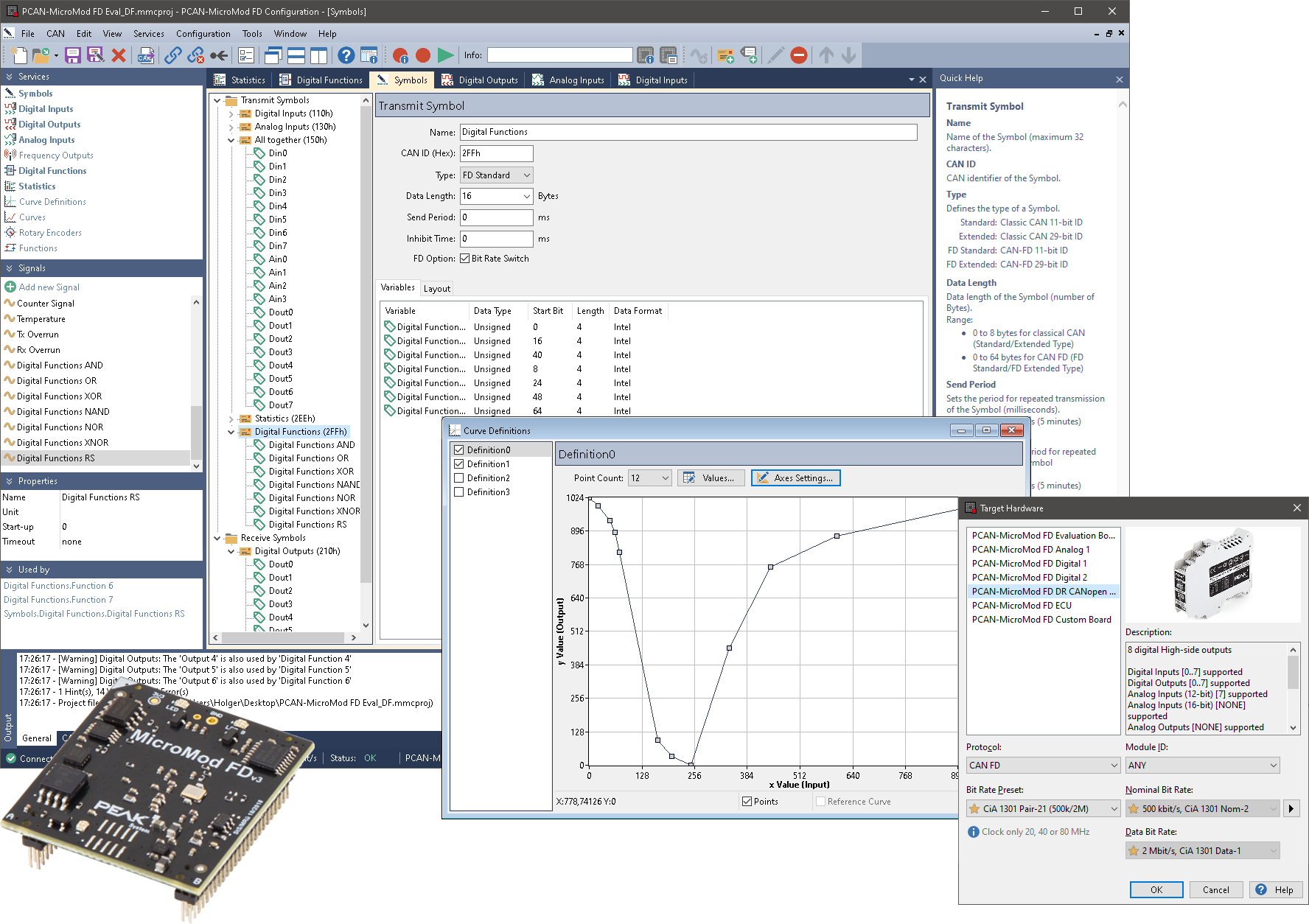 PCAN-MicroMod FD DR CANopen Digital Configuratie